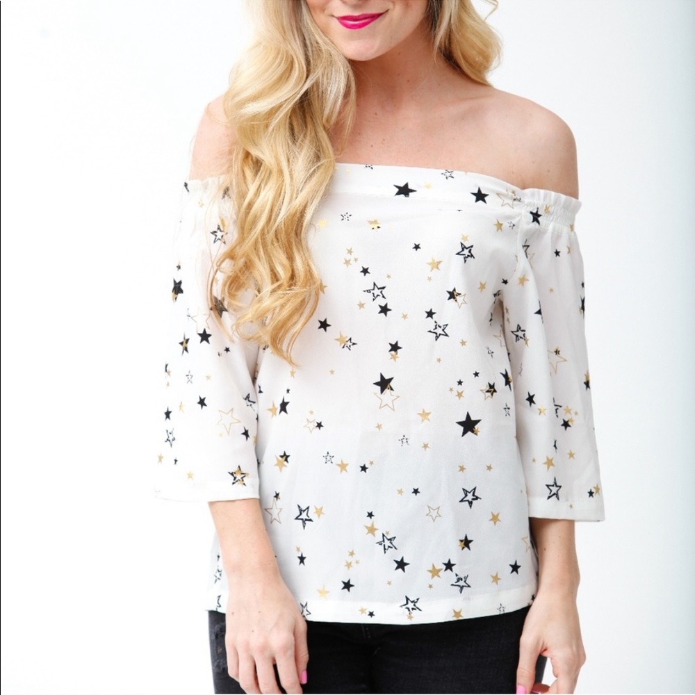 Star off the shoulder top with bow